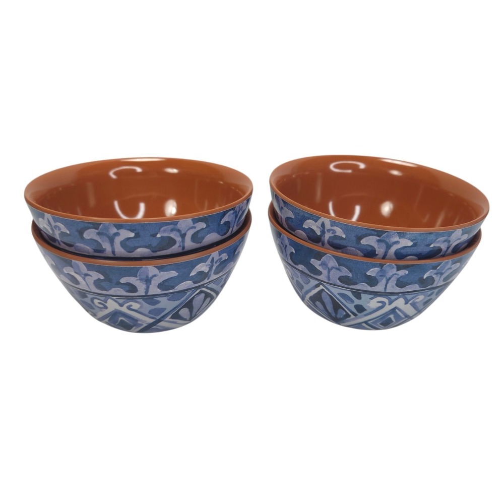 Tommy Bahama Bowls Set 4 Melamine Blue Medallion Tile Snack Salsa Dessert Bowls